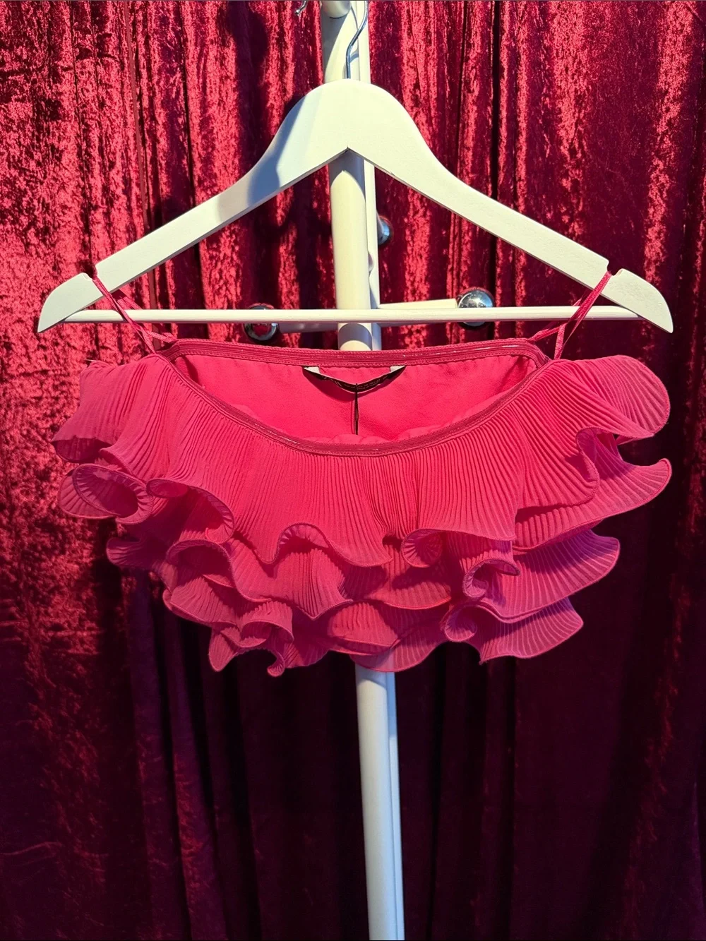 NWT Zara Hot Pink Tiered Ruffle Mini Top - Picture 2 of 9